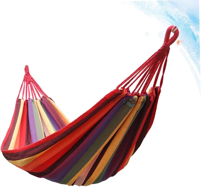 Portable Canvas Hammock for Outdoor Camping Striped Swing Hammock Chair Tree Straps Lightweight Hanging Bed for Backyard and Garden