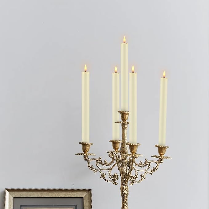 YOROXRG 24 Pack LED Flameless Taper Candles with Timer, Dripless Fake Candlesticks with 3D Flickering Flame, 9.6 Inches White Window Candle for Fireplace Christmas Halloween（Ivory）