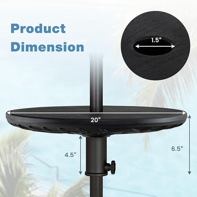 Giantex Umbrella Pole Table Tray - 20" Outdoor Side Table with 1.5" Umbrella Hole, Height Adjustable Knob, All-Weather PE Matrial, for Patio, Backyard, Deck, Garden, Poolside, Black