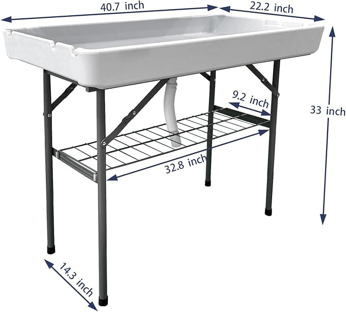 Ice Cooler Table with Skirt and Drain, Foldable Patio Cooler Table Keep Food Chill Fresh, Portable Fish Cleaning Station Outdoor for Party Picnic Camping BBQ