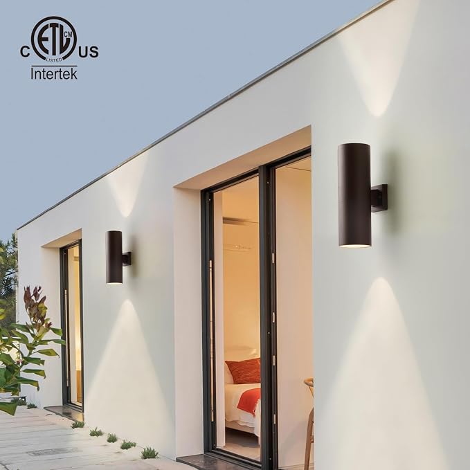 mirrea 18" Modern Outdoor Porch Light 2 Lights, Oil Rubbed Bronze, 2 Pack | Aluminum cylinder exterior fixtures, tempered glass cover, waterproof wall sconce & patio light for outdoor use.
