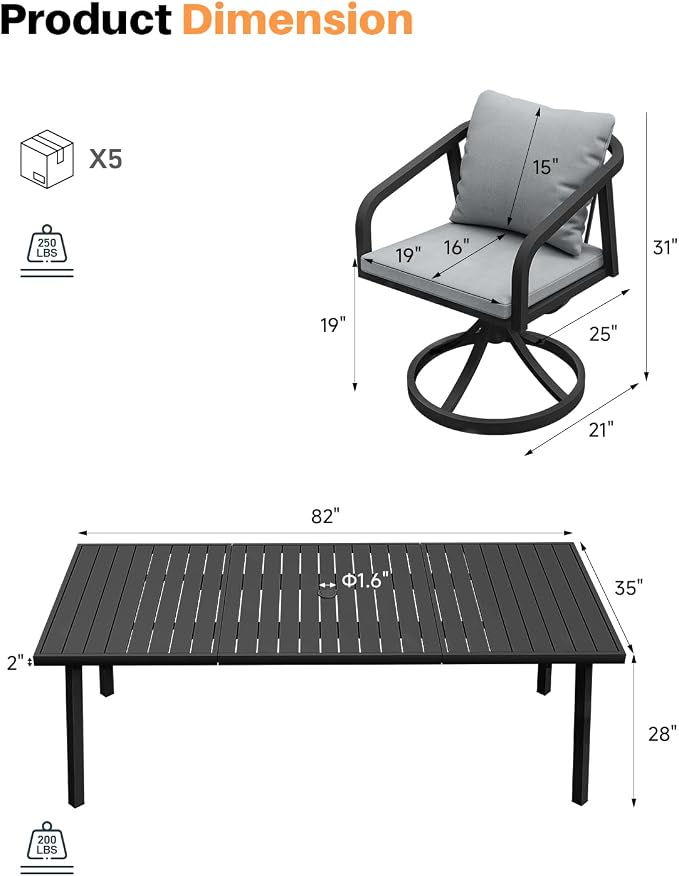 9-Piece Outdoor Dining Set with 8 Swivel Chairs, Never-Rust Aluminum Patio Dining Set, Patio Swivel Dining Set with Wraparound Seating, Outdoor Furniture Set for Backyard, Lawn, Deck, Black
