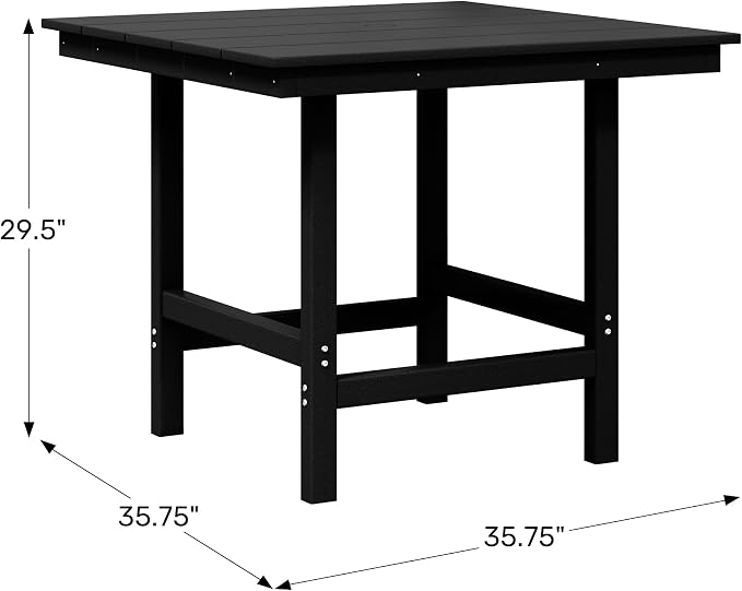 WestinTrends Ashore Outdoor HDPE 36" Square Patio Dining Table with Umbrella Hole, Black