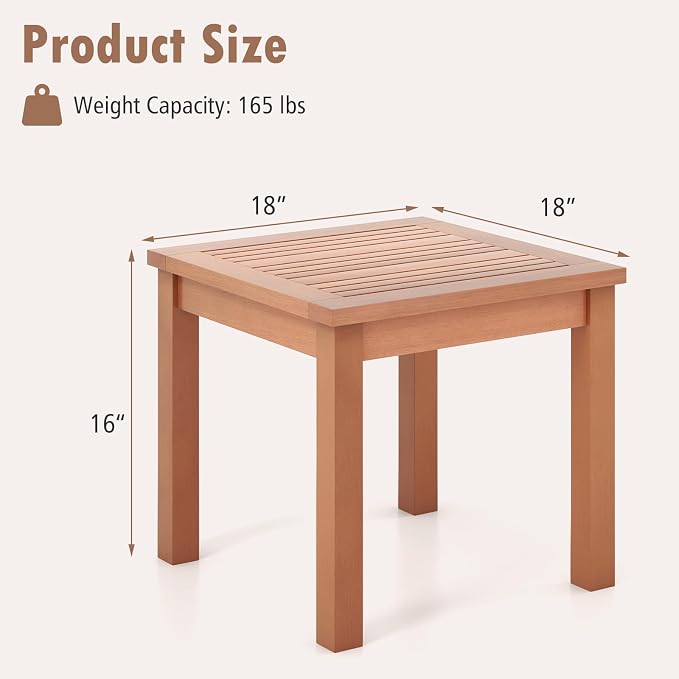 RELAX4LIFE Adirondack Outdoor Side Table Set of 2, 18’’ Square Eucalyptus Wood Indoor Outdoor End Table with Slatted Tabletop for Balcony Backyard Garden Porch Deck, Small Pool Side Patio Table (2)