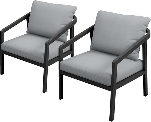 Patio Sofa Chairs Set of 2, Never-Rust Aluminum Outdoor Armchair with Removable Cushions, All Weather 2 Pieces Outdoor Club Chairs, Outdoor Sofa Chairs for Garden, Lawn, Backyard, Black