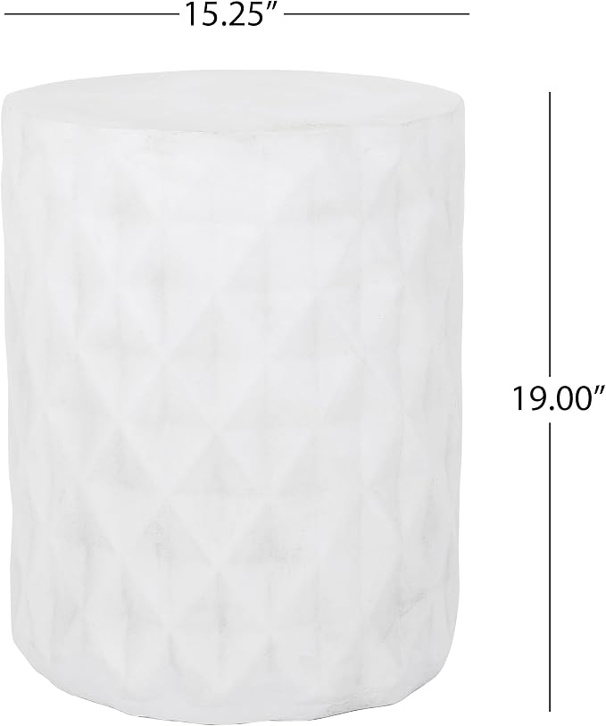 Outdoor Side Table 15.25" Geometric Shape Lightweight Concrete-Look Outdoor Indoor Accent Table Decorative Garden Stools, for Patio Porch Living Room, White