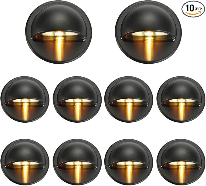Pack of 10 Warm White Low Voltage LED Deck Lights kit Φ1.38 Outdoor Garden Yard Decoration Lamp Recessed Landscape Pathway Step Stair Warm White LED Lighting, Black