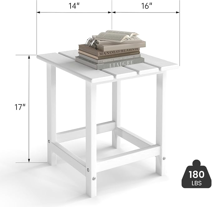Kromax Outdoor Side Table, Adirondack Square Outdoor Patio Table, Easy Maintenance & Weather Resistant, HDPE End Tables for Backyard, Pool, Patio, Porch, White