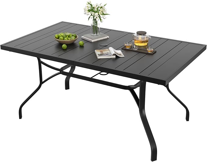 Soohow Outdoor Dining Table 60"x35", Rectangle Patio Table with 1.57" Umbrella Hole, Outdoor Metal Tables for Patio, Graden, Backyard and Poolside, Weather-Resistant