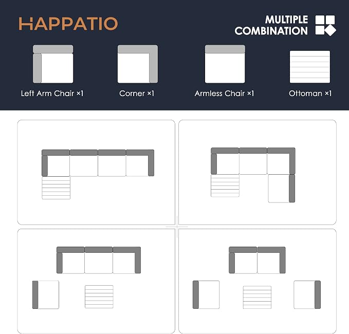 HAPPATIO 5 Piece Patio Conversation Set,All-Weather Patio Furniture Set,Outside Patio Furniture,4 Piece Outdoor sectional,PE Rattan Wicker Outdoor Sectional Sofa.(Grey/Blue)