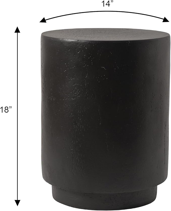 LeisureMod 14” Wide Round Side Table in Fiberstone with Travertine/Painted Finish Tapered Base Indoor and Outdoor Use for Modern Home, Living Room, Patio, Backyard Ramble Collection in Black