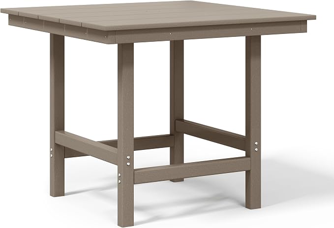 WestinTrends Ashore Outdoor HDPE 36" Square Patio Dining Table with Umbrella Hole, Weathered Wood