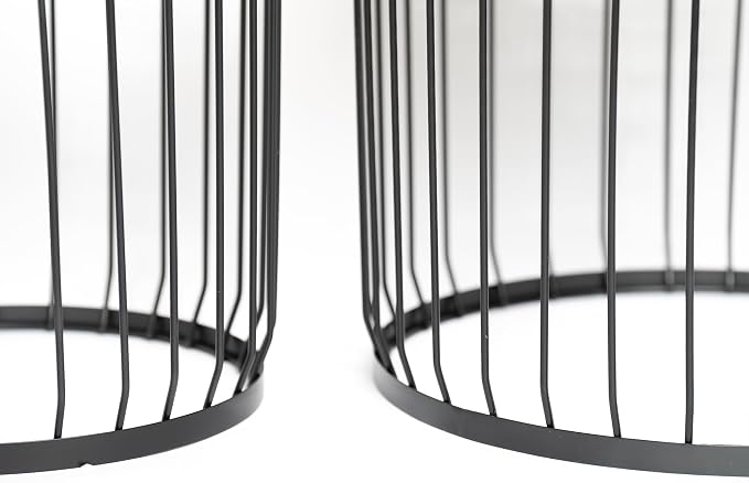 Solar Outdoor Side Table with Light Set of 2, Modern Round Patio Side Tables for Outside, Metal Outdoor End Accent Table for Living Room, Patio, Poolside, Backyard, Garden, Black
