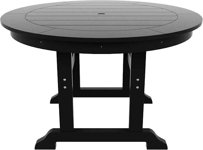 WestinTrends Ashore 5 Pieces Adirondack Outdoor Dining Set, All Weather Poly Lumber Slatted Modern Farmhouse Patio Furniture Set, 47" Trestle Round Table and 4 Adirondack Dining Chair, Black