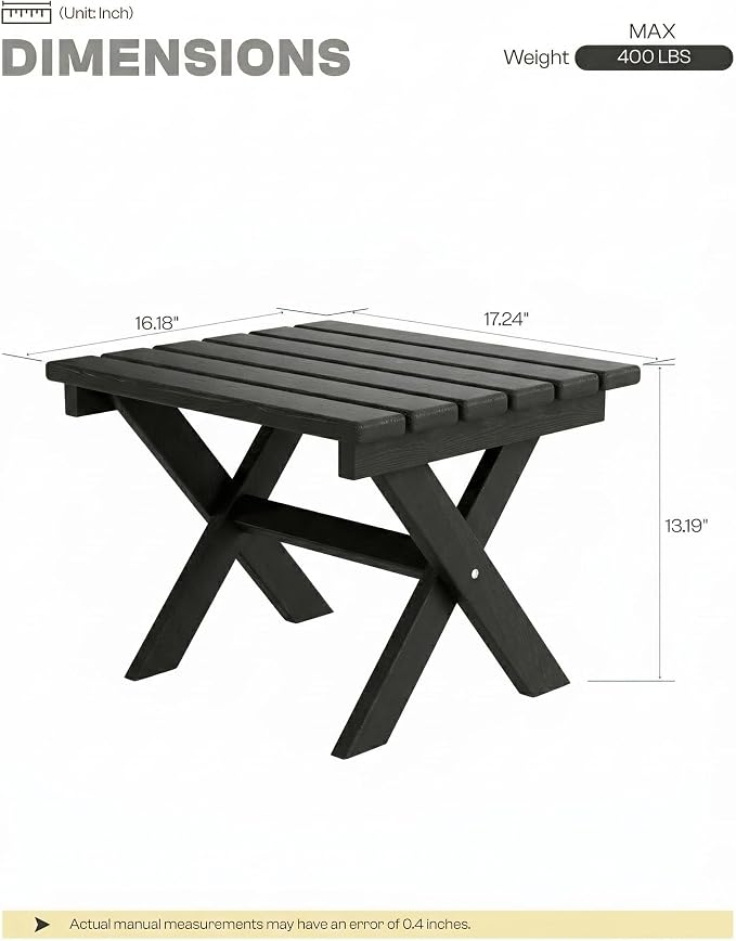 Outdoor Folding Side Table,HDPE Material, Portable Space-Saving Design, Weather-Ready with Authentic Wood-Grain Feel (Black, 1 Table)