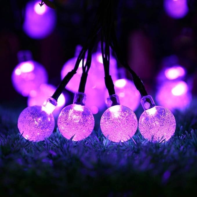 Toodour Solar String Lights Outdoor, 36ft 60 LED Globe String Light with 8 Mode, Waterproof Crystall Ball Lights Solar Patio Lights for Garden, Lawn, Patio, Gazebo, Yard, Outdoor Decor - Purple