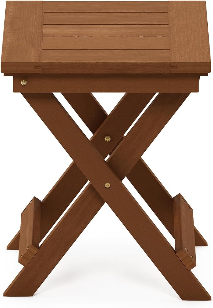 Furinno TIOMAN Folding Outdoor Side Table, Wooden Patio End Table for Garden, Porch, Balcony, Teak Oil, Light Wood