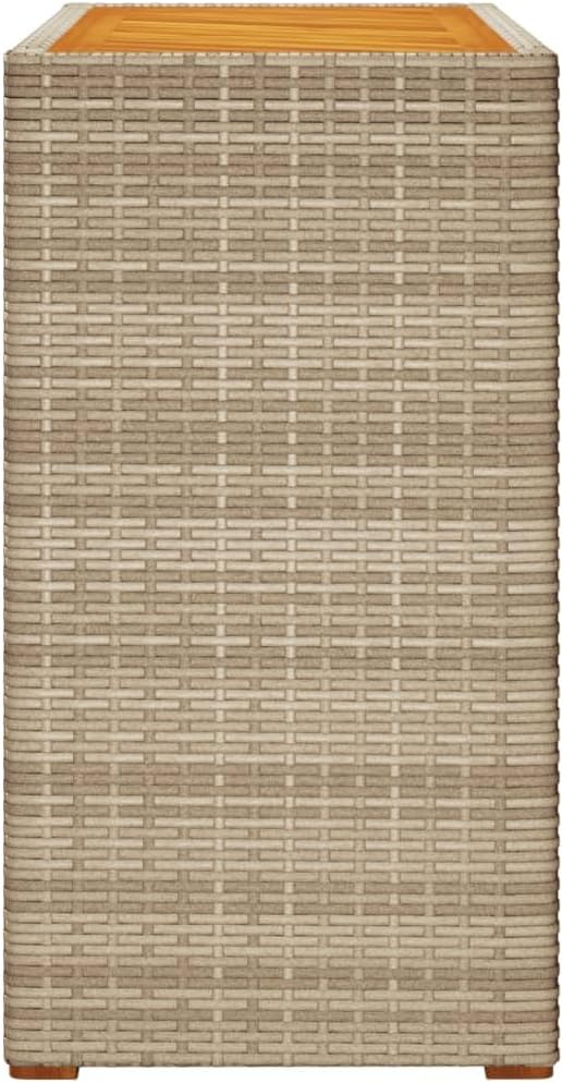 Outdoor Patio Side Table Beige Poly Rattan with Wooden Top 39.4" x 15.7" x 29.5" Coffee Small Side Table for Garden, Patio, Balcony, Backyard, Living Room
