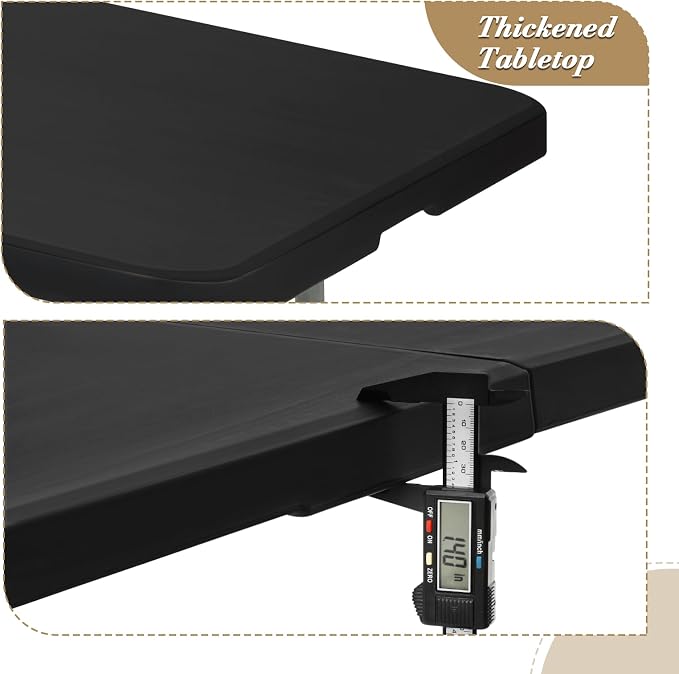 Athena Collection 8ft Folding Table, Lightweight Portable Desk with Handle, Square Foldable Plastic Table for Card Games, Collapsible Dining, Indoor Outdoor Camping Picnic & Party Use, Black