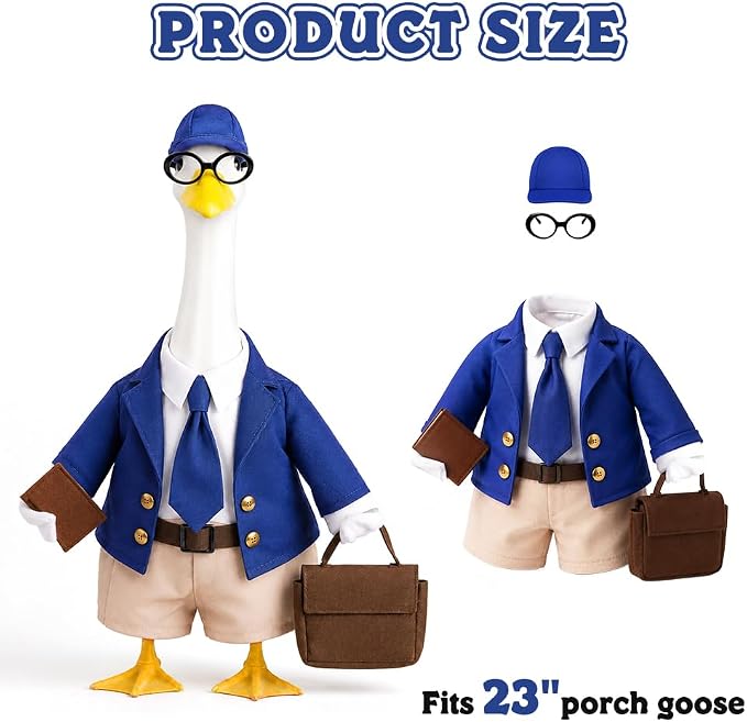 Celltestria Office Worker Goose Outfits Blue Workwear Goose Costume Porch Goose Clothes with Briefcase Book Glasses for 23'' Geese Outdoor Lawn Patio Yard Garden Decor