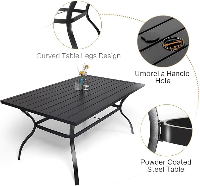 Anmutig 7 Pieces Outdoor Patio Dining Set 6 Swivel Patio Dining Chairs Textilene & 1 Rectangle Outdoor Dining Table for Backyard Bistro Garden Outdoor Furniture Set Brown