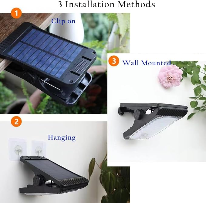 Solar Clip Lights Outdoor, Motion Sensor LED Clip On Lights, IP65 Waterproof Solar Powered Security Lights for Patio Fence Garage Yard Camping 1 Pack