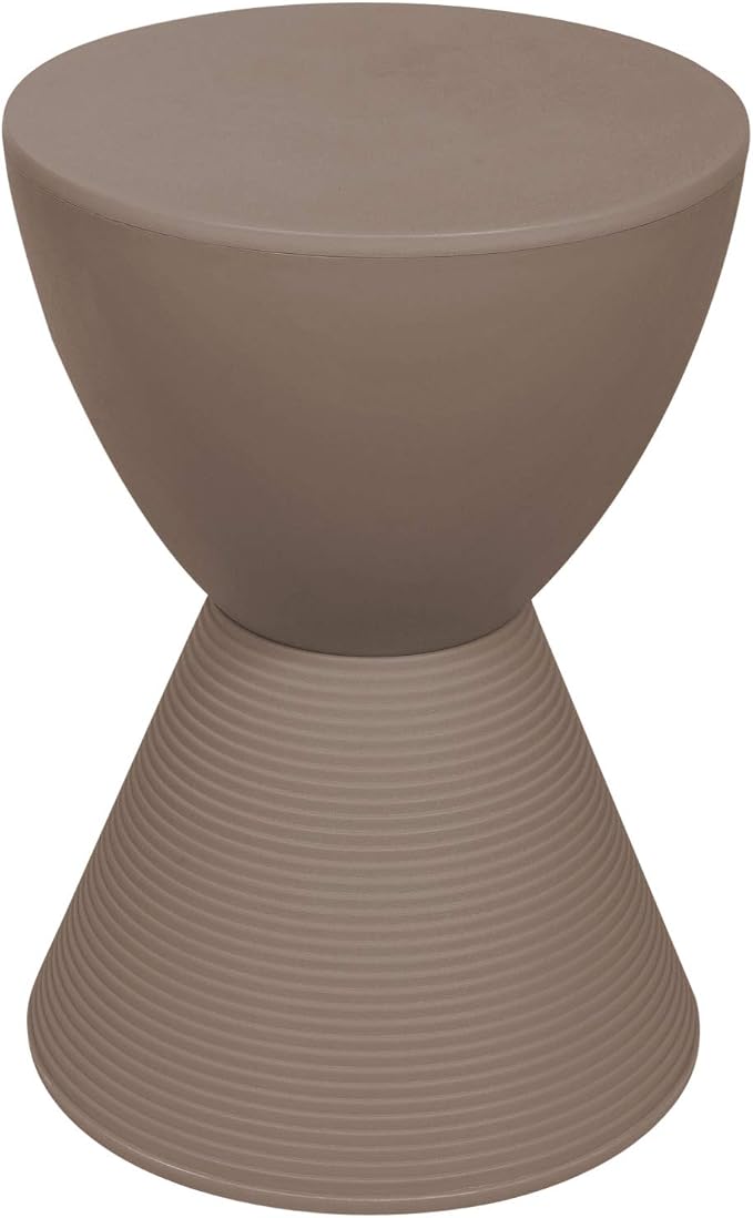 LeisureMod Modern Hourglass Taupe Side Table - ABS Shell Drum End Table with Storage for Indoor & Outdoor Use