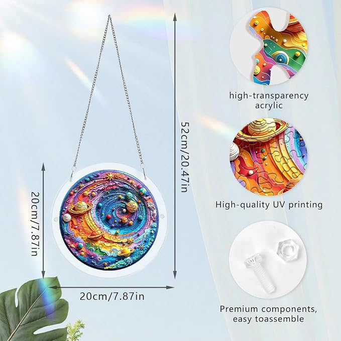 Acrylic Puzzle Suncatcher, Colorful Space Sun Catcher Jigsaw Puzzle Window Hanging, Acrylic Puzzles Kit Home Garden Decor, Mothers Day Birthday Gifts for Mom, Wife, Sisters, 7.87 inch