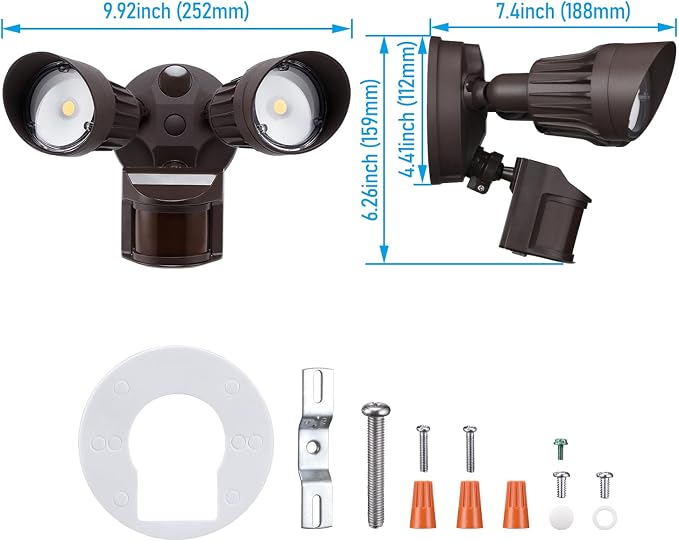 LEONLITE Motion Sensor Security Lights Dusk to Dawn IP65 5000K Bronze | COB LED Motion Detector Flood Light Outdoor, 100-277V, ETL Listed, Adjustable Heads, Aluminum, Waterproof, Daylight