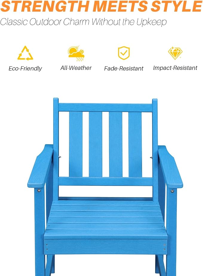 HDPE Outdoor Dining Set of 6, Patio Dining Table Set with 4 Chairs and 1 Bench, 6 Pieces HDPE Dining Set with Umbrella Hole, Outdoor Furniture Sets for Deck, Poolside, Garden, Sky Blue
