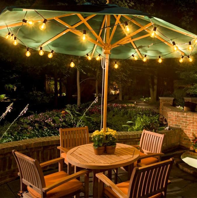 25FT Solar String Lights with Remote, 3 Modes, 11 G40 Bulbs, Brown | Solar Powered, Dusk to Dawn, Dimmable, Timer, Memory Function, LED Globe Hanging Lights for Fence Deck Yard