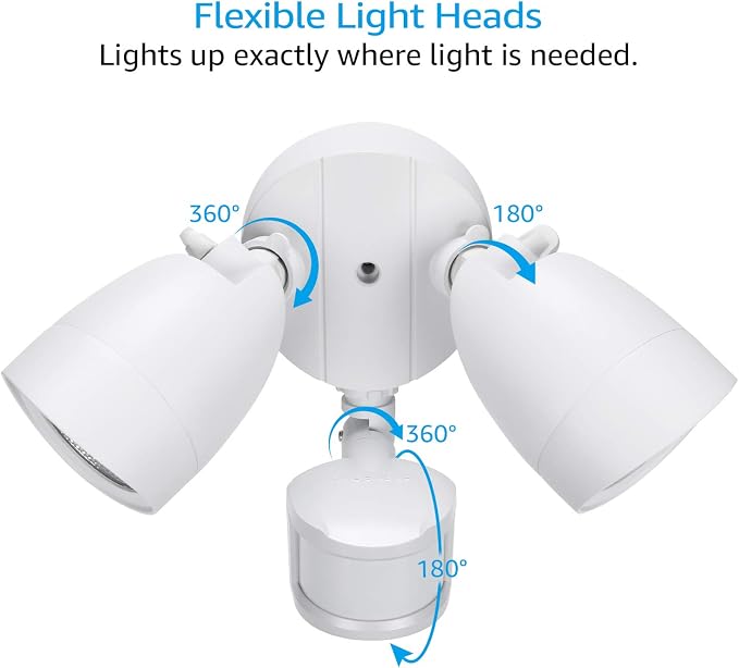 LEONLITE LED Security Light Outdoor Motion Sensor Dusk to Dawn 5000K White | Motion Flood Light for Outside, Dusk to Dawn, UL Listed, Adjustable Dual Heads, Wet Location, Daylight