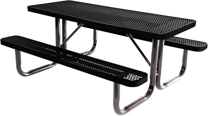COATEDOUTDOORFURNITURE Heavy-Duty Portable Outdoor Picnic Table, Thermoplastic Coated Expanded Metal Commercial-Grade Patio Furniture Made in America (6ft Rectangular, Black)
