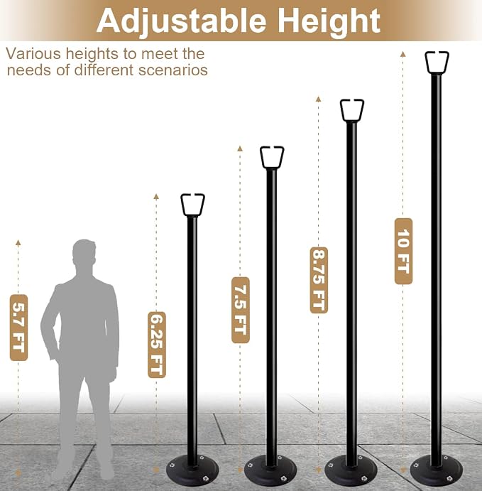 Queension 10FT Ground Base String Light Poles for Outdoor String Lights for Garden, Backyard, Patio Lighting Stand for Parties, Bistro & Weddings, 1 Pack | for Garden, Backyard, Patio Lighting Stand for Parties, Bistro & Weddings