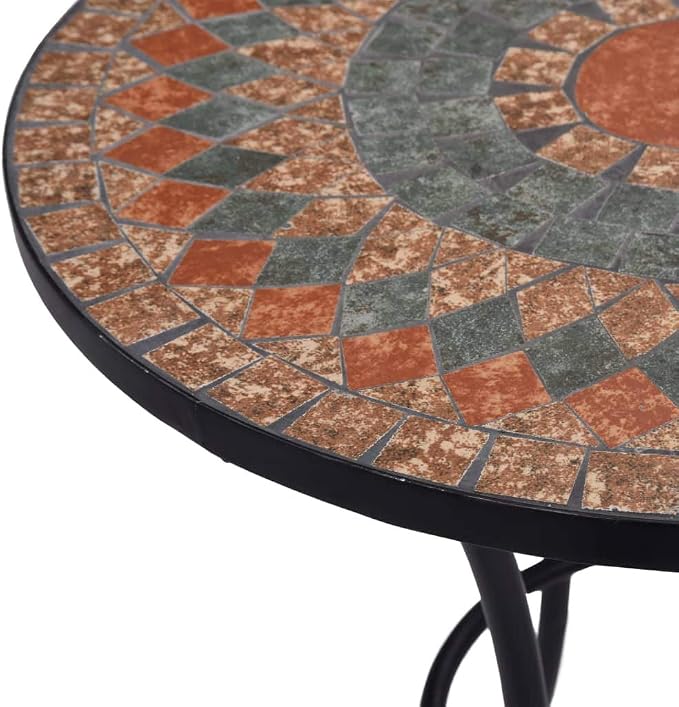 vidaXL Mosaic Bistro Table Ceramic Iron Frame Weather Resistant Balcony Pool Side Accent End Table Food Drinking Holder 23.6" Orange/Gray