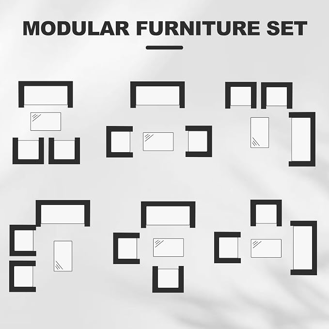 4-Piece Outdoor Patio Furniture Set, Wicker Furniture with Coffee Table, Modern Porch Chairs Conversation Set, Weather-Resistant, Outdoor Indoor Use Backyard Porch Garden Poolside Balcony, Black&Beige