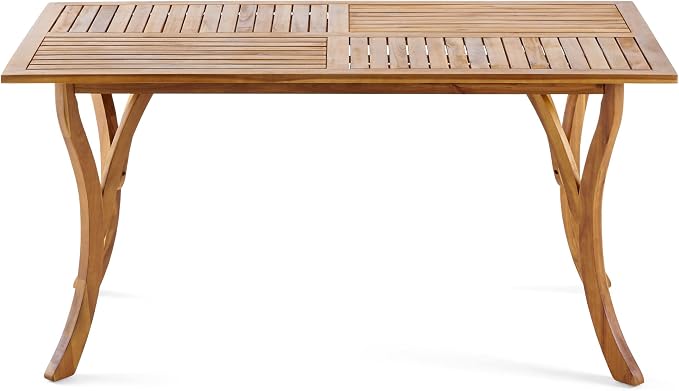 Merax 59" Rectangular Outdoor Dining Table Acacia Wood Patio Table Slat Panels Tabletop, Bear 300LBS, Teak Finish