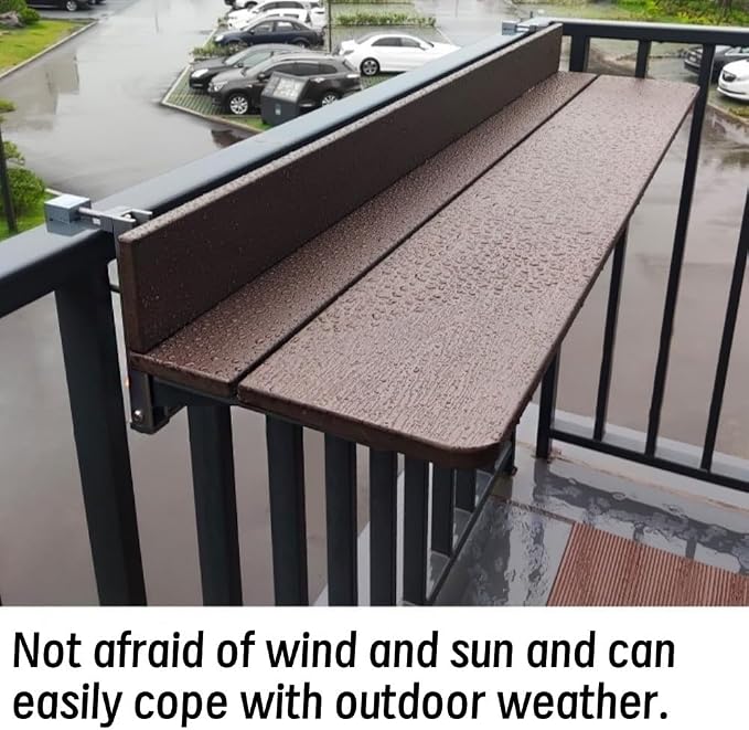 Balcony Railing Table, Heavy-Duty Adjustable Outdoor Tray with Quick Clamp – No Drill Industrial Metal Desk for Railings, Weatherproof Foldable Bar Table for Patio, Deck, Plants & Drinks(39.4''L)