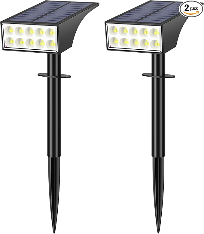 Solar Lights Outdoor Waterproof IP65, Landscape Lights, 2 Pack, Cool White | WENATY Spot Lights Outdoor, 4 Brightness Modes, Dusk to Dawn Solar Spotlights for Yard Garden Pathway Porch Tree House Decor