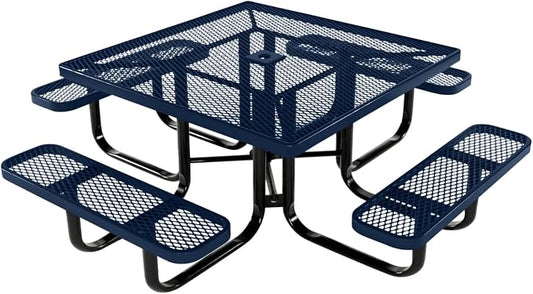 COATEDOUTDOORFURNITURE Heavy-Duty Portable Outdoor Kids Table with Umbrella Hole, Expanded Metal Kids Picnic Table, Commercial-Grade, Made in America (46 in, Square, Childrens, Textured Dark Blue)