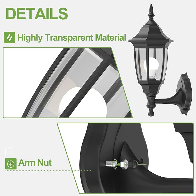 EMART Plastic Outdoor Wall Light Fixtures, Porch Sconces(2 Pack, Black) | Include Bulbs, Waterproof and Anti-Corrosion, Wall Mount for Outside, Garage, Front Door, House, Patio