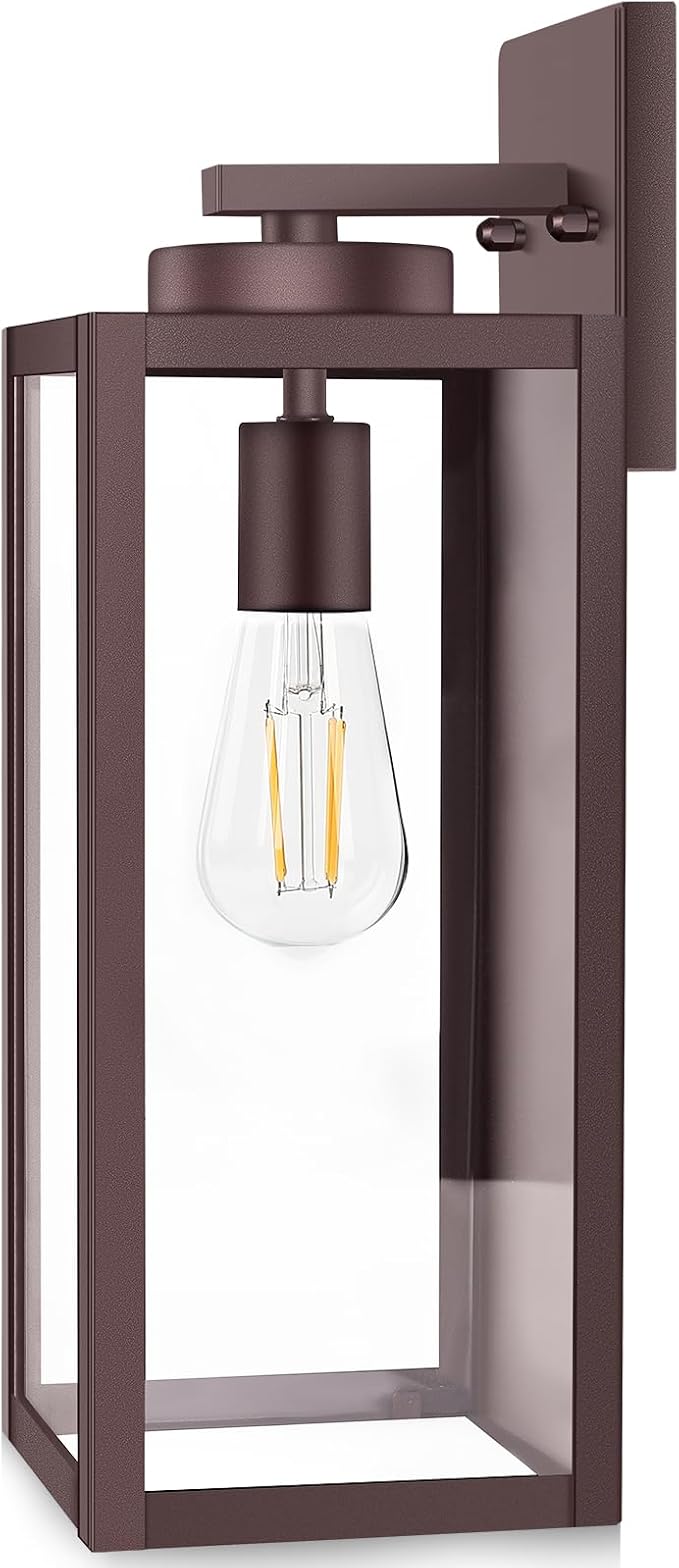 BesLowe 15” Large Outdoor Wall Light Fixture, Exterior Porch Sconce, Brown | Waterproof, Rust-Resistant, Durable Metal with Clear Glass, Standard E26 Socket, Easy to Install