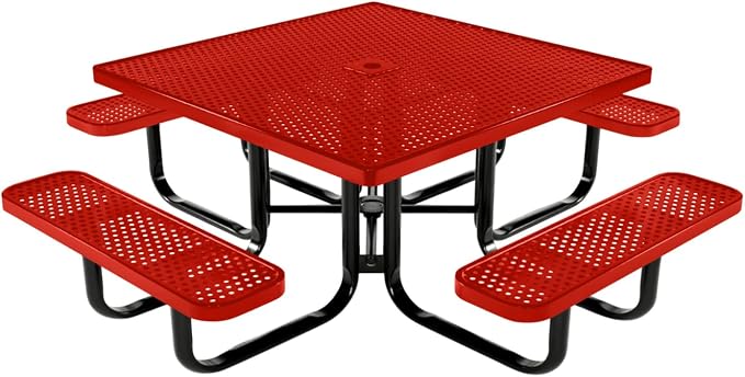 COATEDOUTDOORFURNITURE Heavy-Duty Portable Outdoor Kids Table with Umbrella Hole, Punched Steel Kids Picnic Table, Commercial-Grade, Made in America (46 in, Square, Childrens, Red)