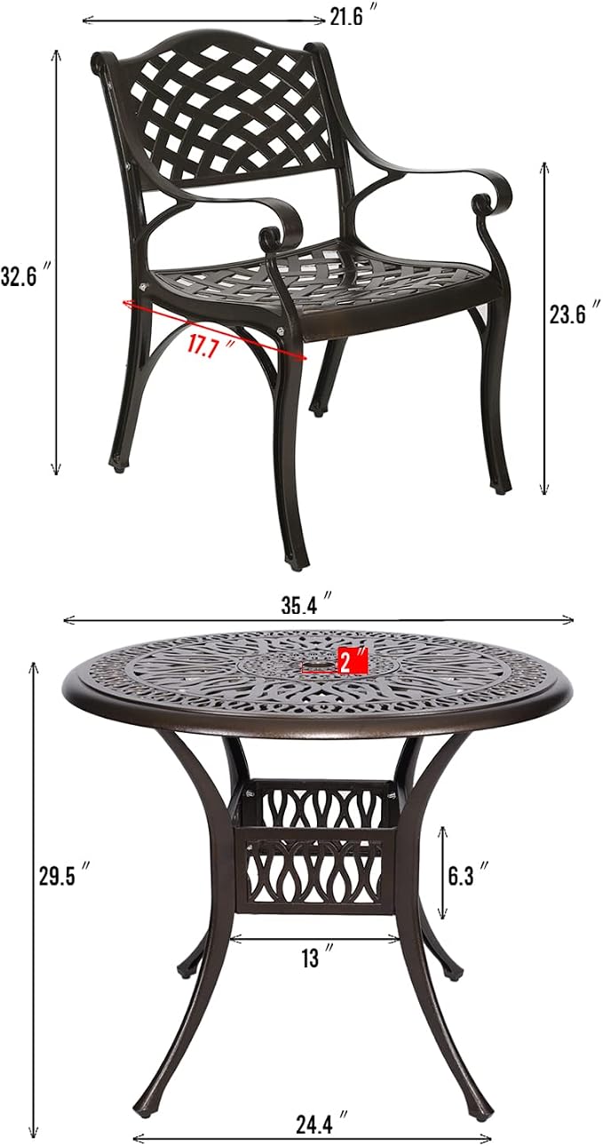 YUSING 5 Piece Patio Bistro Set，Cast Aluminum Antique Copper Outdoor Furniture Round Bar Height Dining Table and Swivel Chairs for Garden, Porch (4 Chair+35" Table)