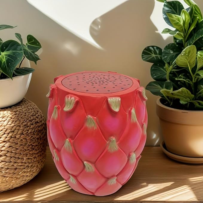 13.78" Dragonfruit Stool Side Table Home Decor, Resin Multi-Purpose Garden Stool & Plant Stand, Indoor Outdoor Fruit End Table for Garden Patio, Porch, Housewarming Gift