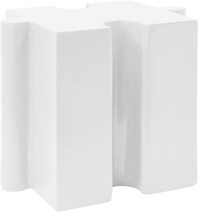 Christopher Knight Home Daton Interlocking Puzzle Outdoor Side Table, Lightweight Concrete Patio Coffee Table, Concave Edge MGO Modular End Table, Creative Set Up for Indoor&Outdoor Use, White