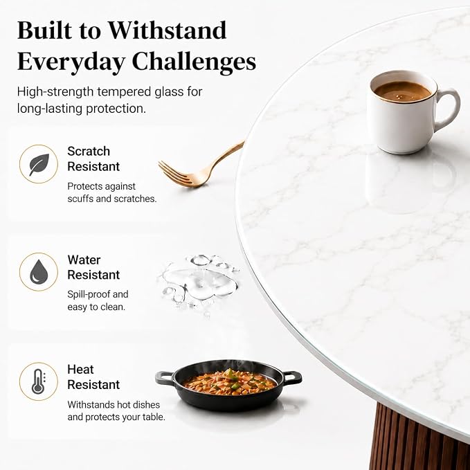30" Round Tempered Glass Table Top, 5/16" (8mm) Thick, Marble Pattern Replacement, Heavy-Duty, Heat & Scratch Resistant for Coffee, Dining & Patio Tables, White
