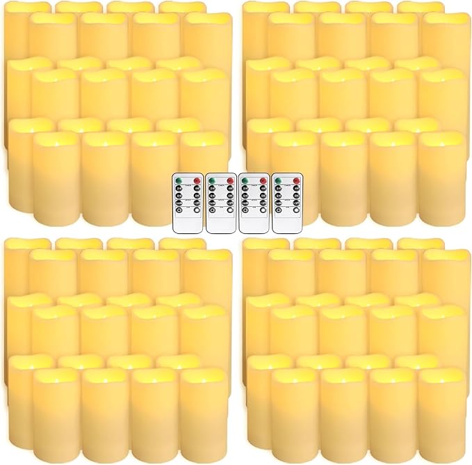 YOROXRG Set of 96 Waterproof Outdoor Flameless Candles, LED Candles with 4 Remote and Timer,(H 4" 5" 6" x D 2.2"),for Halloween Wedding Festival