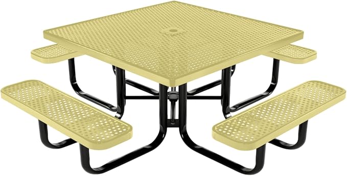 COATEDOUTDOORFURNITURE Heavy-Duty Portable Outdoor Kids Table with Umbrella Hole, Punched Steel Kids Picnic Table, Commercial-Grade, Made in America (46 in, Square, Childrens, Textured Sandstone)