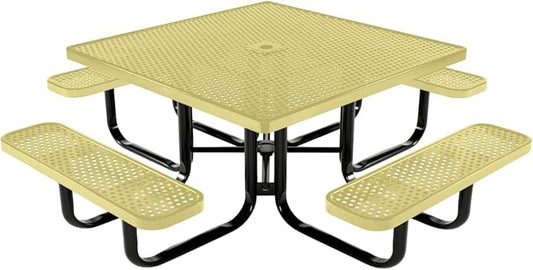 COATEDOUTDOORFURNITURE Heavy-Duty Portable Outdoor Kids Table with Umbrella Hole, Punched Steel Kids Picnic Table, Commercial-Grade, Made in America (46 in, Square, Childrens, Textured Sandstone)